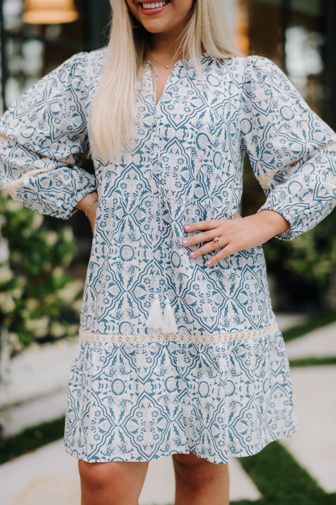 Lace Trimed Print Dress