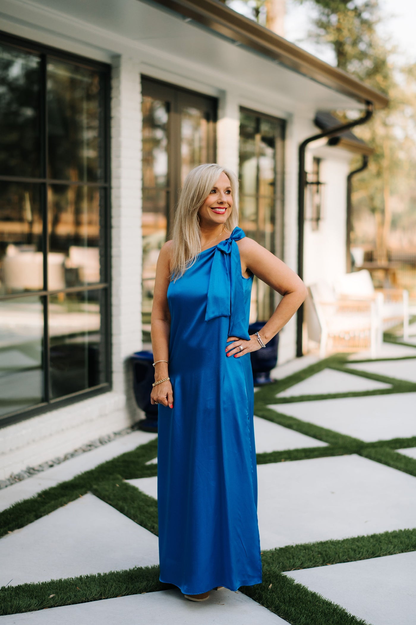 Blue Satin  Maxi Dress