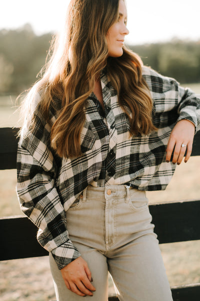 Cream Plaid Top