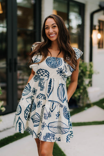 Blue and Cream Tropic Dress