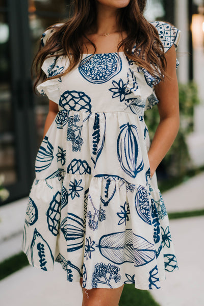 Blue and Cream Tropic Dress