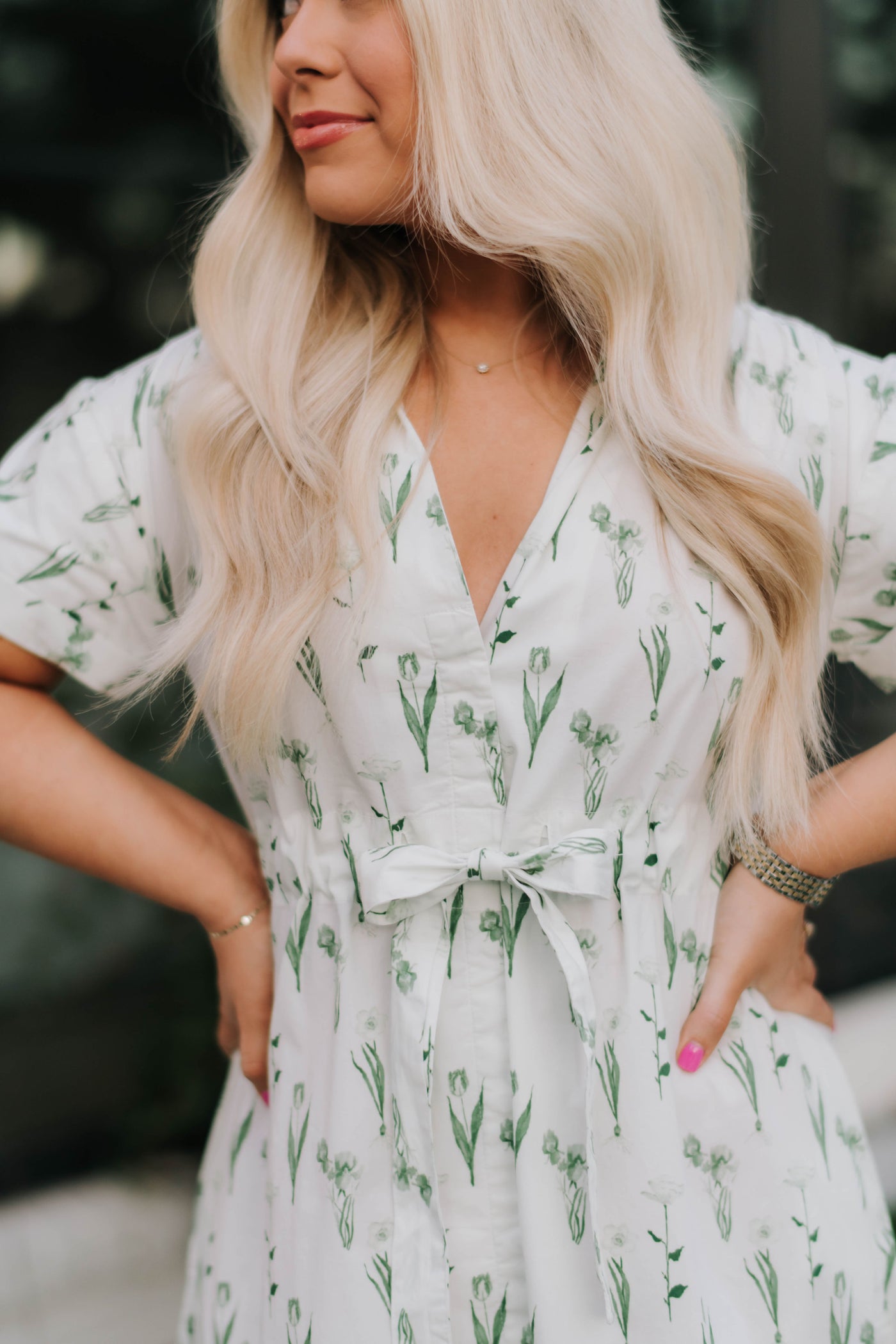 Green and White Floral Maxi Dress